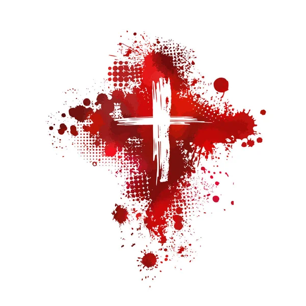 Red bloody cross. Cross made of Red blots. Happy easter. Vector illustration — Stock Vector