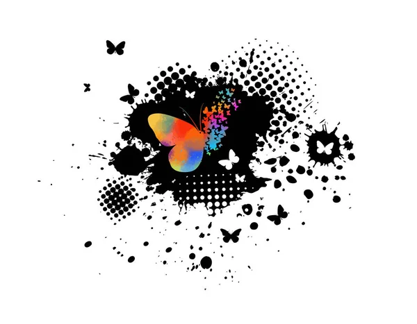 Abstracción mariposas multicolores. Manchas de pintura. Huella de camiseta. Ilustración vectorial — Archivo Imágenes Vectoriales