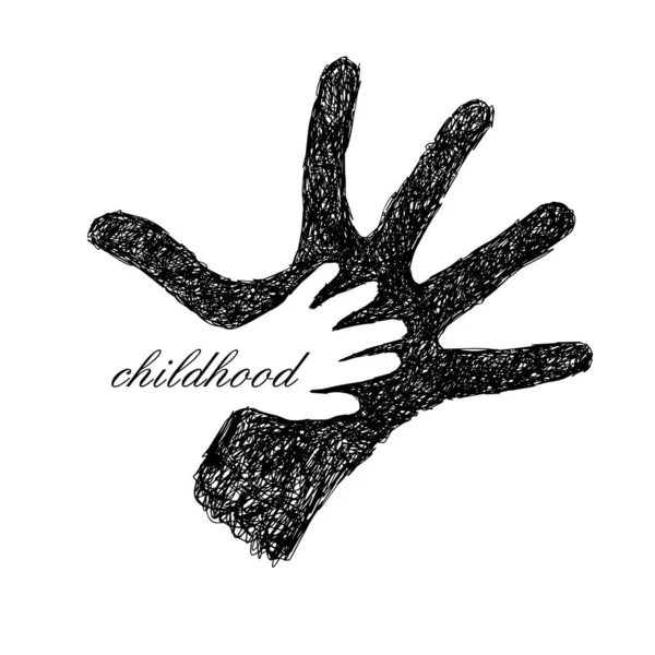 Hand in hand. Jeugdschaduw. Vectorillustratie — Stockvector