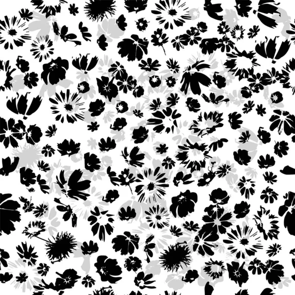 Monochrome little flowers. Seamless background. Vector illustration — Stock Vector