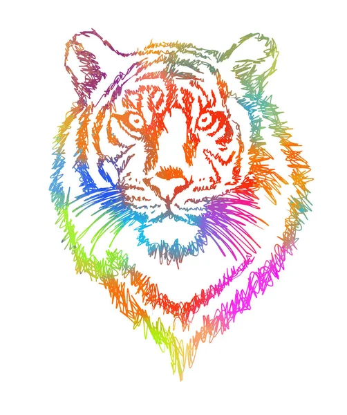 Ansiktet på ett flerfärgat lejon. Vektorillustration — Stock vektor