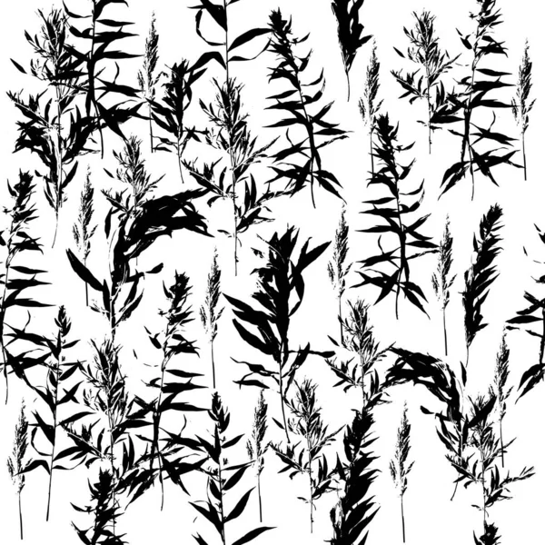 Ramitas y hojas monocromáticas de fondo sin costura. Ilustración vectorial — Vector de stock