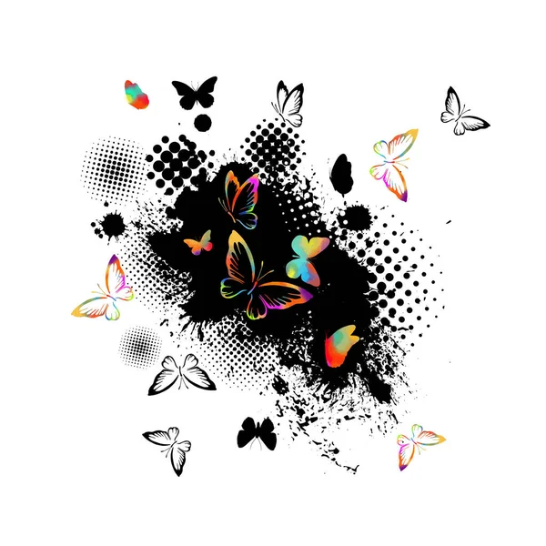 Abstracción mariposas multicolores. Manchas de pintura. Ilustración vectorial — Vector de stock