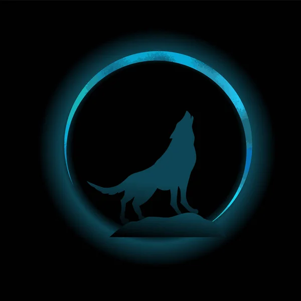 Wolf howling at the moon on a black background. shining moon . T-shirt printing. Vector illustration — Stock Vector