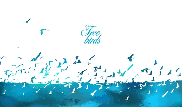 En flock blå fåglar. Vektorillustration — Stock vektor