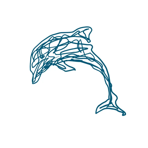 Linea dei delfini astratta. ombreggiatura fatta a mano. Illustrazione vettoriale — Vettoriale Stock