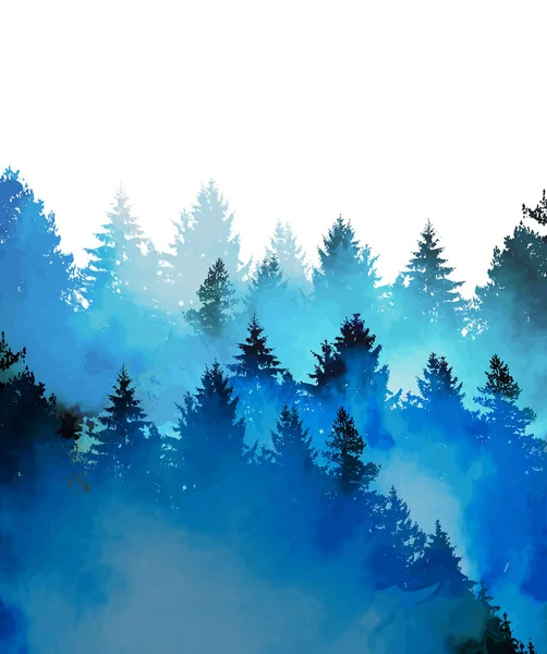 Winter forest. Watercolor blue landscape. Vector illustration — Stock Vector