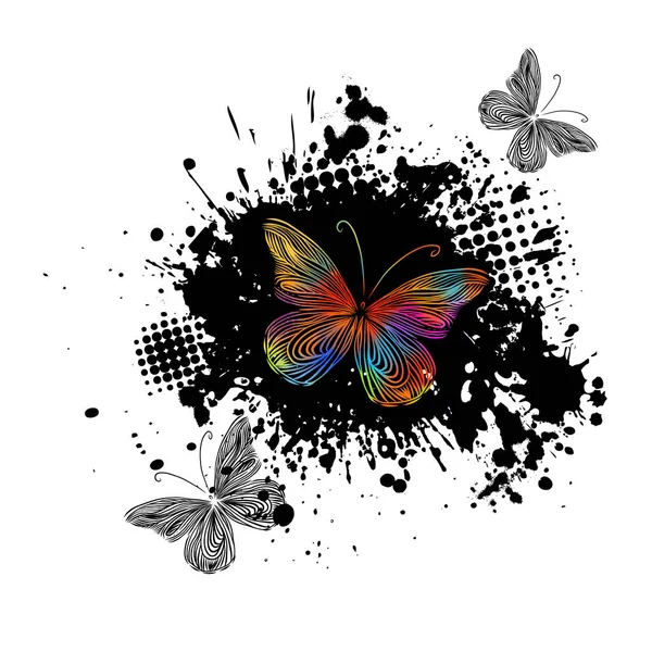 Abstraktion flerfärgade fjärilar. Måla fläckar. T-shirttryck. Vektorillustration — Stock vektor