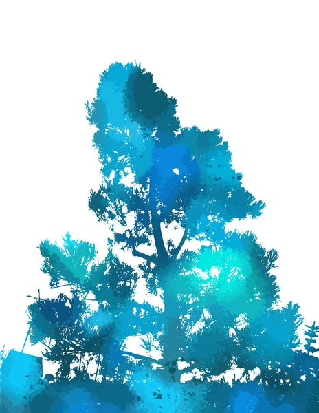 Oggetto albero blu. Silhouette di pino. Illustrazione vettoriale — Vettoriale Stock