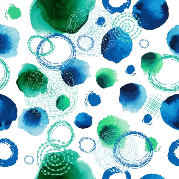 Sömlöst mönster av akvarell flerfärgade cirklar. Vektorillustration — Stock vektor
