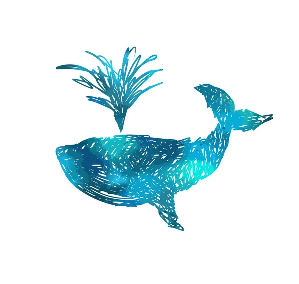 Синий кит. Сделано вручную. Векторная иллюстрация — стоковый вектор