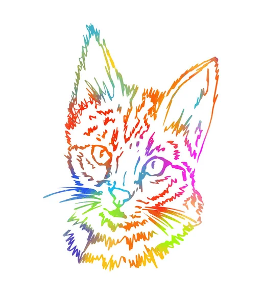 La cabeza de un gato. Sombreado multicolor. Hecho a mano. Ilustración vectorial — Vector de stock