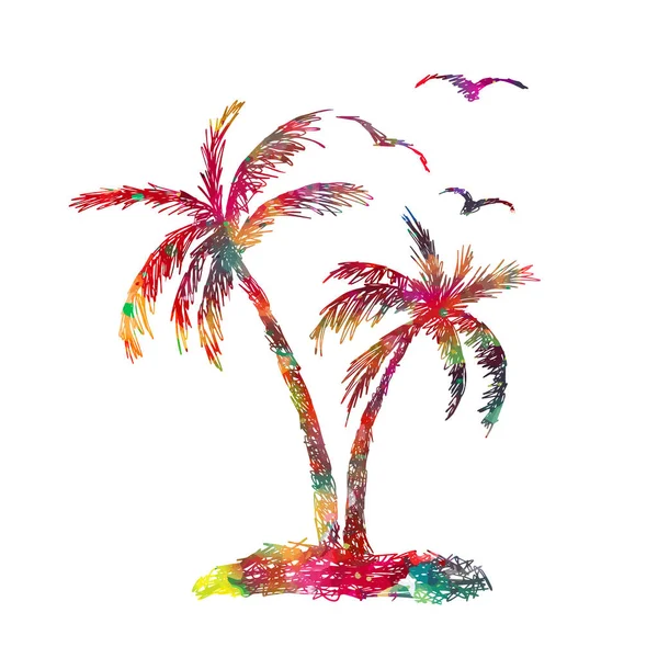 Різнокольорові пальми, сонце і чайки. Векторні ілюстрації — стоковий вектор