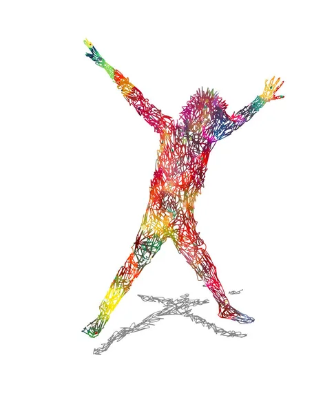 Una silueta multicolor de un niño feliz saltando. Ilustración vectorial — Archivo Imágenes Vectoriales