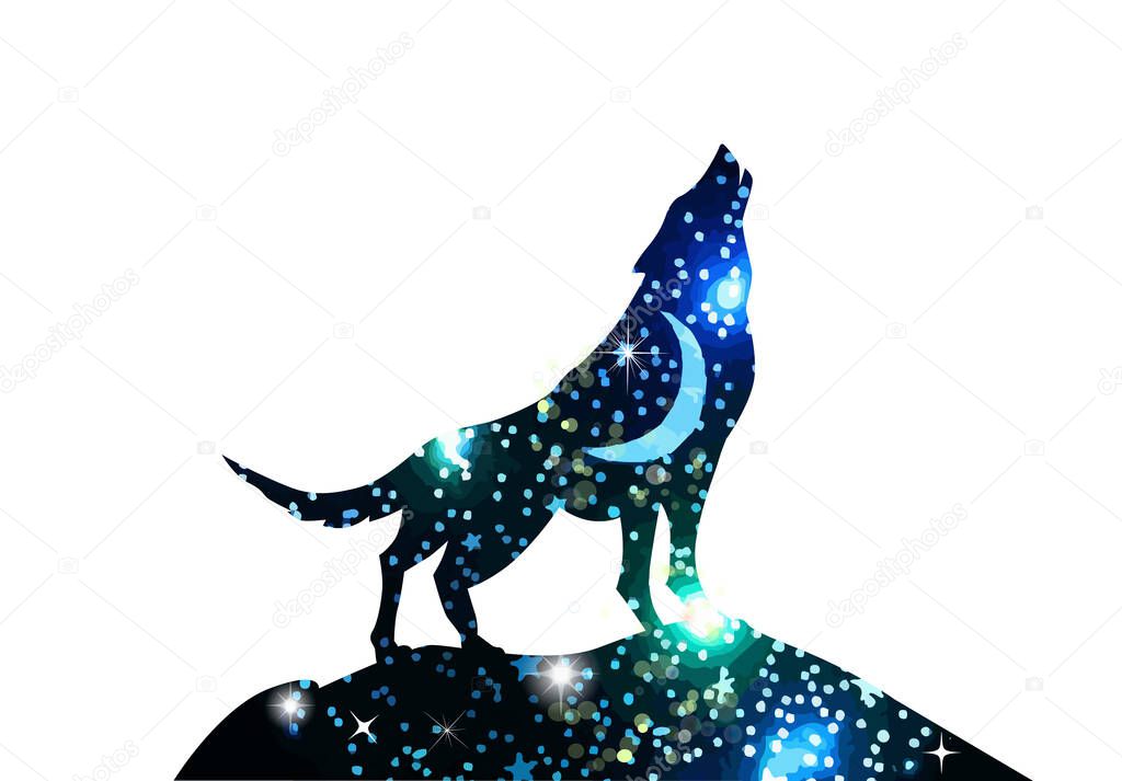 The wolf symbol howling on the moon. Vector