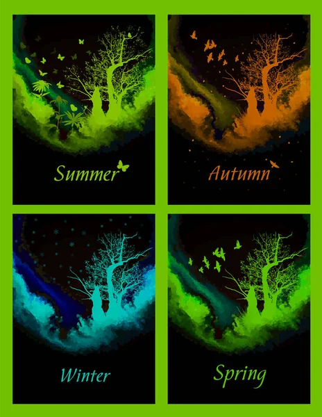 Four Seasons Spring Summer Autumn Winter Art Tree Beautiful Your — Stock Vector