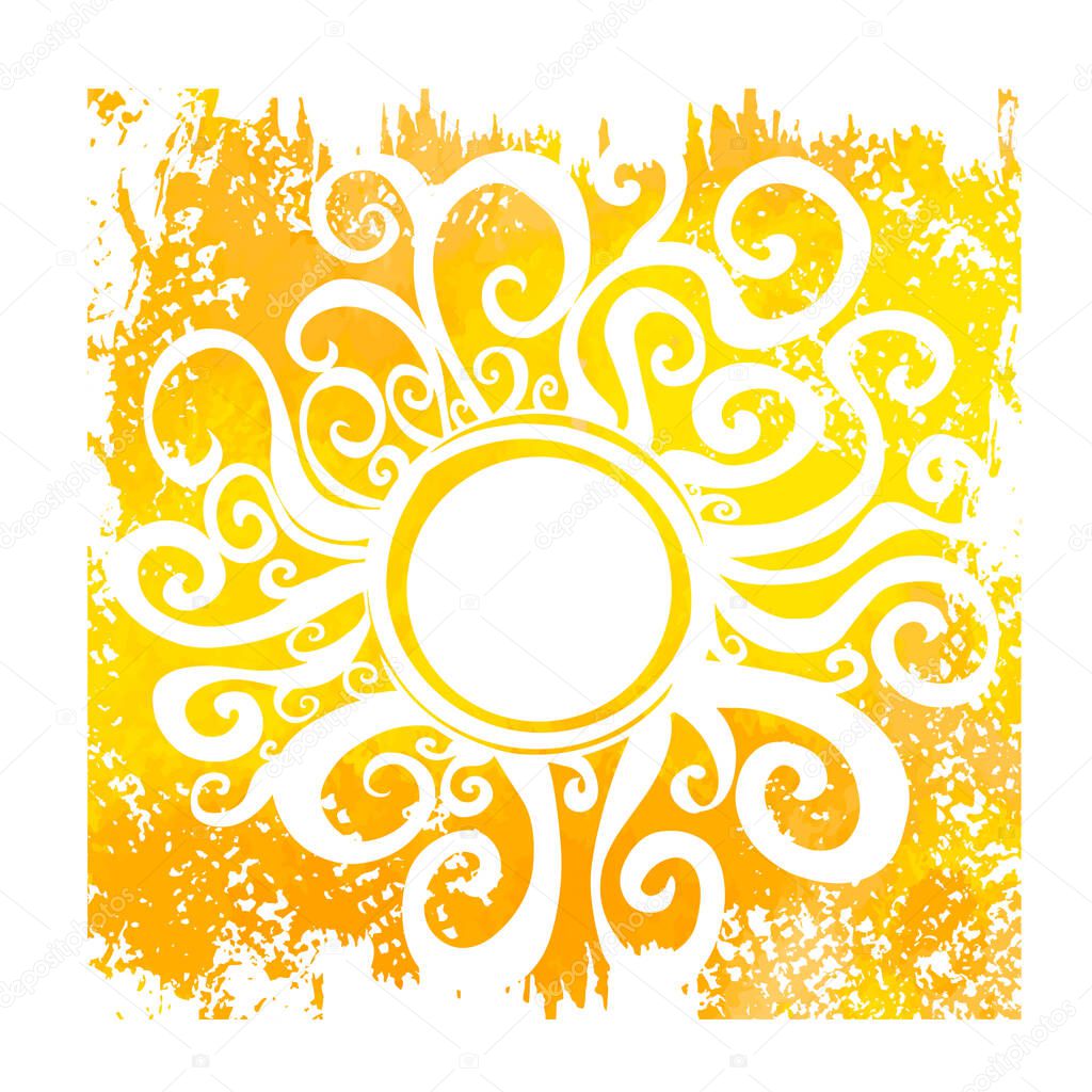 Watercolor Summer hand lettering vector. Yellow watercolor acrylic hand painted background. Perfect design element for greeting cards, posters and print invitations. Good print design element.