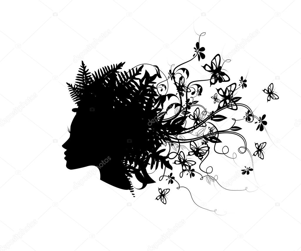 Silhouette of head girl with butterflies