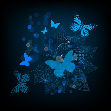 Kelebekler ile mavi çiçek soyutlama