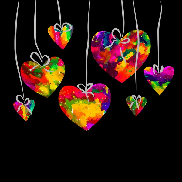 Bright colorful watercolor hearts — Stock Vector