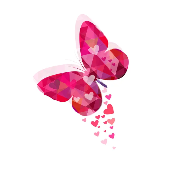 Coeurs avec papillon volant — Image vectorielle