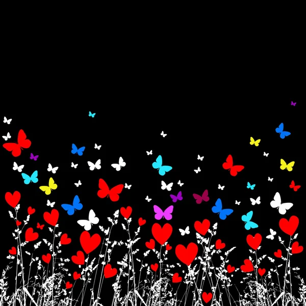 Papillons volants silhouettes avec de l'herbe — Image vectorielle