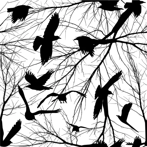 Aves y ramas de árboles — Vector de stock