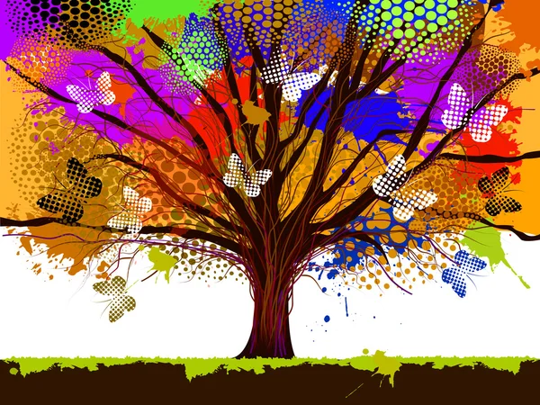 Abstract tree with butterflies — Stock Vector