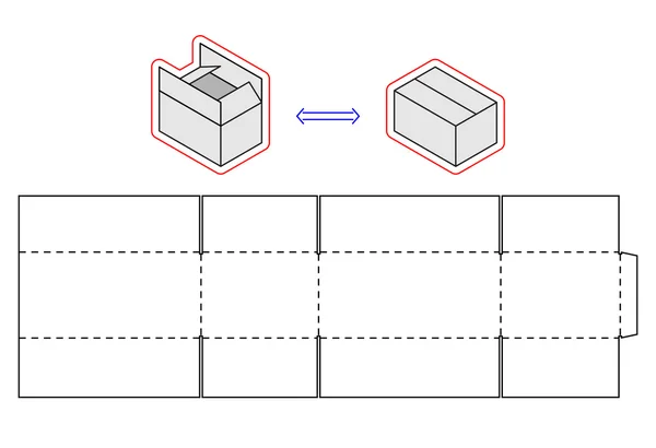 Modelo de caixa horizontal. Embalagem de vetores. Corte de papelão simples — Vetor de Stock