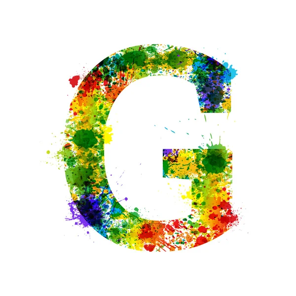 Color Paint Splashes. Gradient Vector Font. Watercolor Designer Decoration Alphabet. Ink Symbols Isolated on a White Background. Letter G — Stock Vector