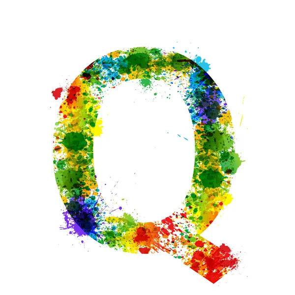 Color Paint Splashes. Gradient Vector Font. Watercolor Designer Decoration Alphabet. Ink Symbols Isolated on a White Background. Letter Q — Stock Vector