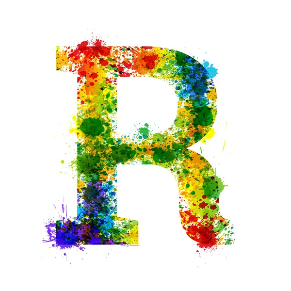 색상 페인트 많아요입니다. 그라데이션 벡터 글꼴입니다. 수채화 디자이너 장식 알파벳입니다. 잉크 기호 흰색 배경에 고립입니다. 편지 R — 스톡 벡터