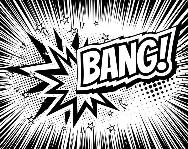 Bang comic cartoon wording. Estilo pop-art. Ilustração vetorial com fundo de meio-tom e raios. Modelo de explosão — Vetor de Stock