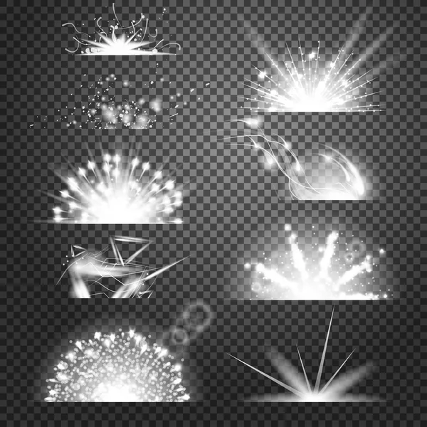 Efectos de iluminación vectorial. Set de destellos sobre fondo transparente como — Archivo Imágenes Vectoriales