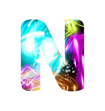 Parlayan Işık etkisi neon Font. Renk Tasarımı Metin Sembolleri. Parlak n harfi