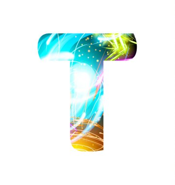 Parlayan Işık etkisi neon Font. Renk Tasarımı Metin Sembolleri. Parlak t harfi