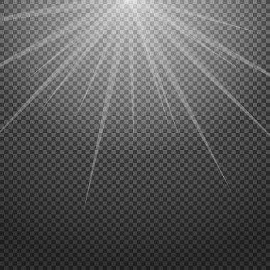 Kuvvetli güneş ışığı arka plan ve şeffaflık, parlak güneş ışığı. Vektör çizim.