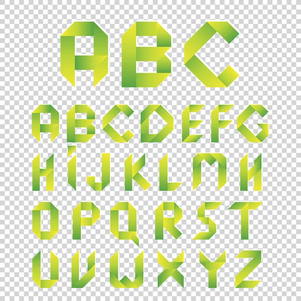 Alphabet de style origami, lettres vectorielles. Green Eco Font. Symboles de conception — Image vectorielle