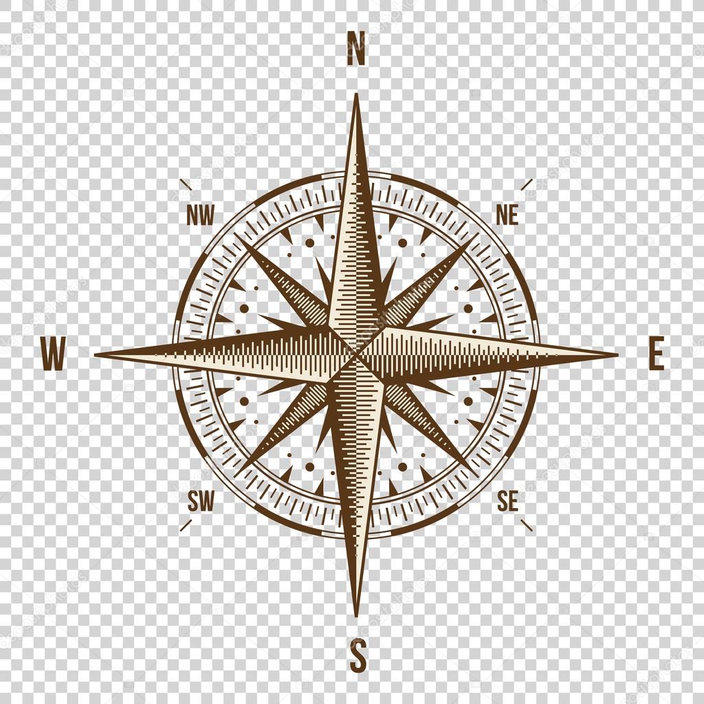 Vector Compass. High Quality Illustration. Old Style. West, East, North, South. Wind Rose Simple  Isolated