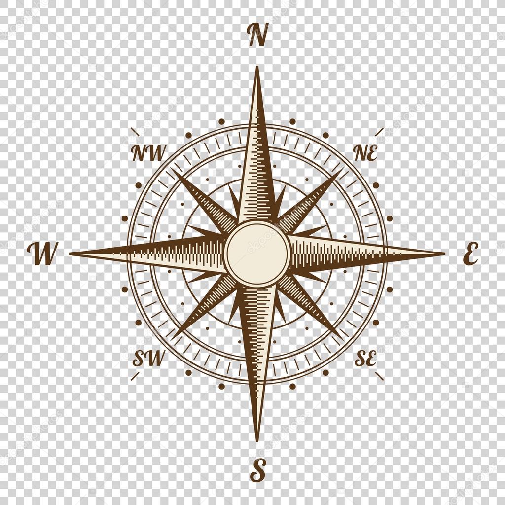 Vector Compass. Height Quality Illustration. Old Style. West, East, North, South. Wind Rose Simple Isolated