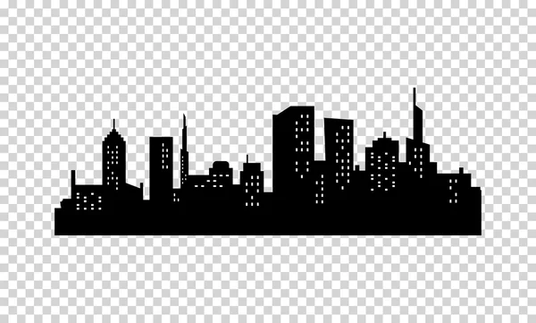 Vector City Silhouette. Color negro. Panorama de Megápolis. Rascacielos en la noche con luces en las ventanas — Vector de stock