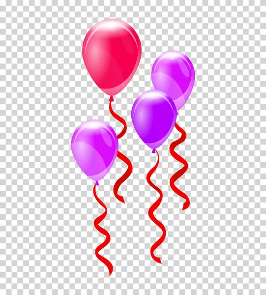 Balões de hélio. Bunch ou grupo de balões de hélio coloridos isolados em fundo transparente. Grupo de balão voador realista partido. Elemento de projeto cololor vetorial — Vetor de Stock