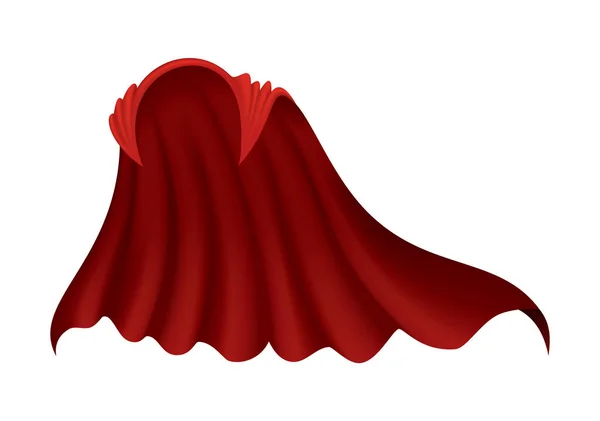 白い背景にスーパーヒーローの赤い岬。スカーレット生地シルククローク。男性の衣装やカバー漫画のベクトルイラスト。フライングカーニバルの服 — ストックベクタ