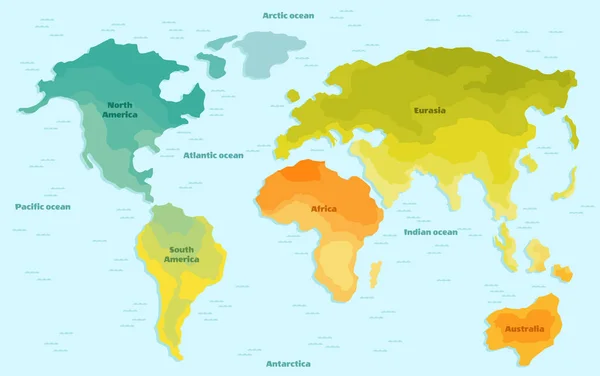 Mapa do mundo da ilustração vetorial para crianças. Continentes América Europa Ásia África — Vetor de Stock