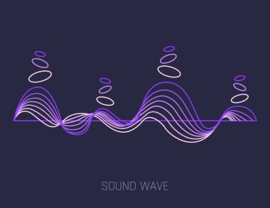 Renkli ses dalgası. Ses dijital dengeleyici teknolojisi, müzikal darbe vektör illüstrasyonu. Ses çizgisi dalga formu ya da ses düzeyi sembolü. Eğimli radyo dalgası