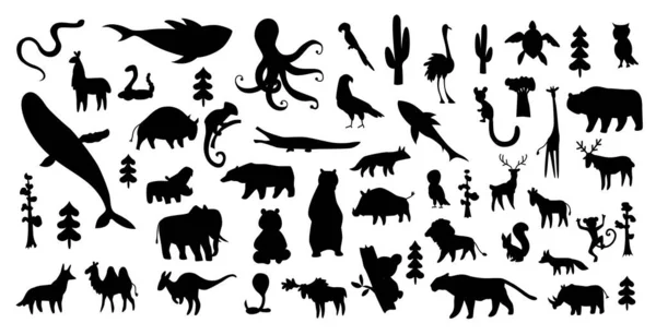 Nettes Animal Vector Illustration Icon, isoliert auf weißem Hintergrund. Handgezeichnete Tiere. Symbole für Kinder mit vielen Tieren tragen Elefantenwal-Affengiraffen. Amerika, Europa, Asien, Afrika — Stockvektor