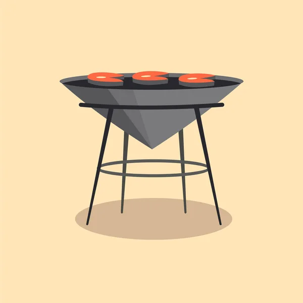 Barbecue ou grillades. Cuisine de camping pique-nique. Une soirée barbecue. Cuisine traditionnelle, icône du menu du restaurant. Griller sur les charbons chauds. Grillades au charbon de bois avec de délicieuses viandes grillées — Image vectorielle