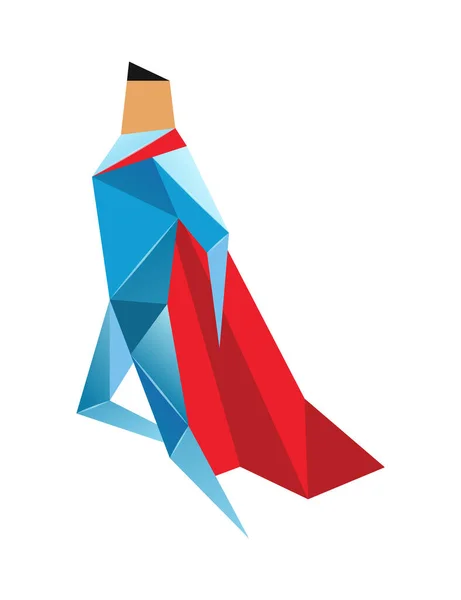 Supereroe a basso poligono. Illustrazione poligonale vettoriale di super eroe, icona in stile origami, personaggio uomo cartone animato moderno — Vettoriale Stock