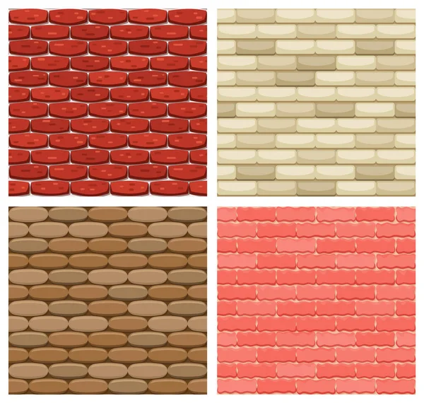 Set of vector brick wall seamless backgrounds. Realistic color brick texture. Decorative patterns for loft style. Different color brick textures collection — Archivo Imágenes Vectoriales