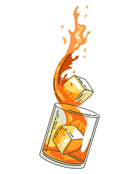 Glas Whisky mit Eis isoliert auf transparentem Hintergrund. Realistisches Vektorglas mit rauchigem Scotch Whiskey und isoliertem Eis. Glas und Trinken — Stockvektor